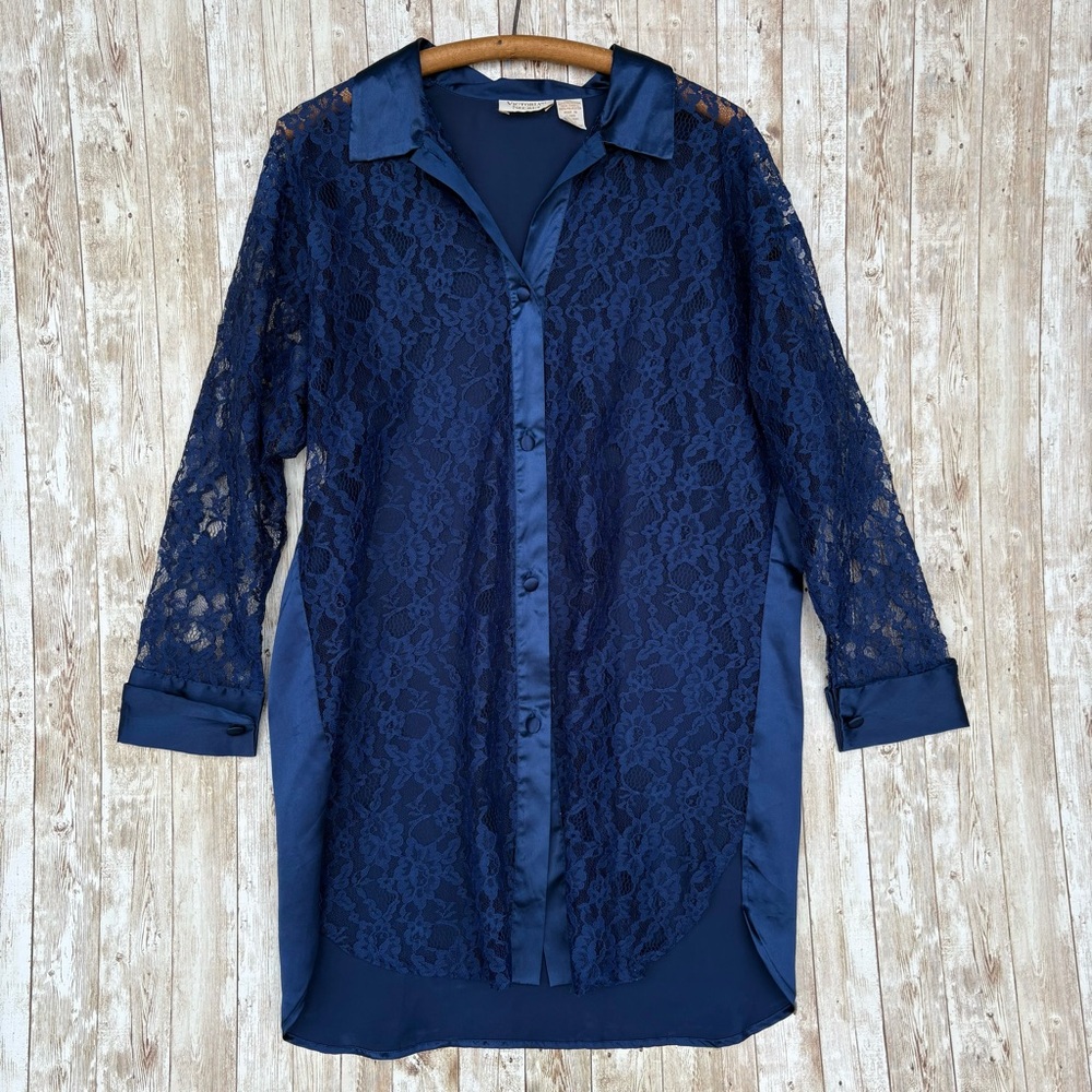 Victoria’s Secret Sheer Lace Long Sleeve Sleep Shirt